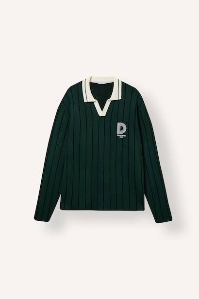 Çizgili Polo Yaka Relaxed Fit Kazak