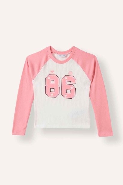 Reglan Kollu Baskılı Tişört Kız Çocuk