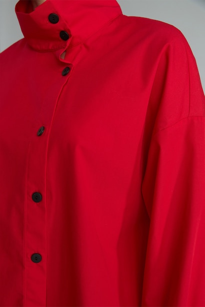 Asimetrik Düğmeli Poplin Tunik