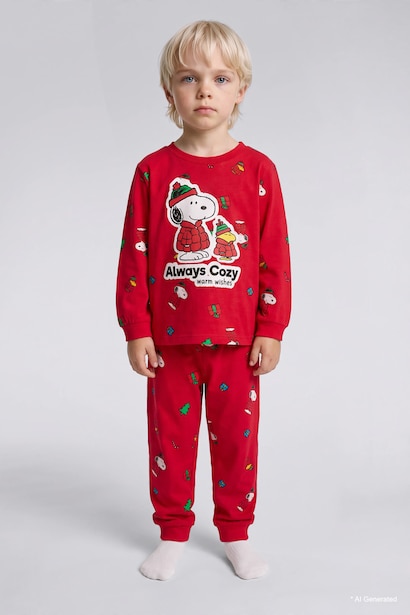 2 piece Regular Fit Snoopy Licensed Knitted Pyjamas