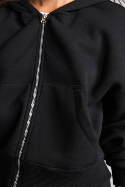 Regular Pamuklu Fit Kapüşonlu Fermuarlı Sweatshirt