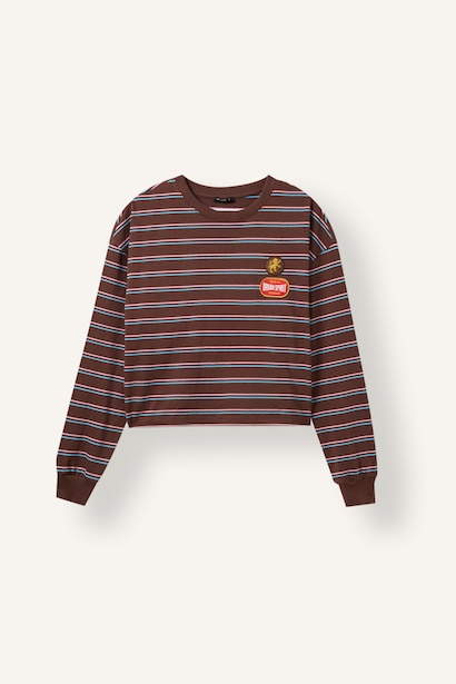 %100 Pamuk Loose Fıt Baskılı Çizgili Sweatshirt