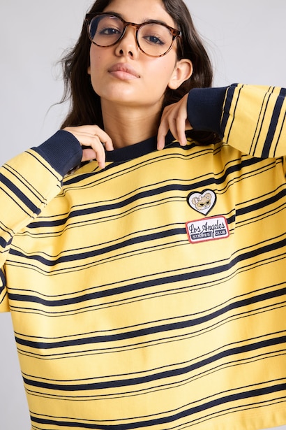 Loose Fıt Baskılı Çizgili Sweatshirt