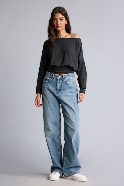 Loose Fit Düşük Omuzlu Basic Tişört