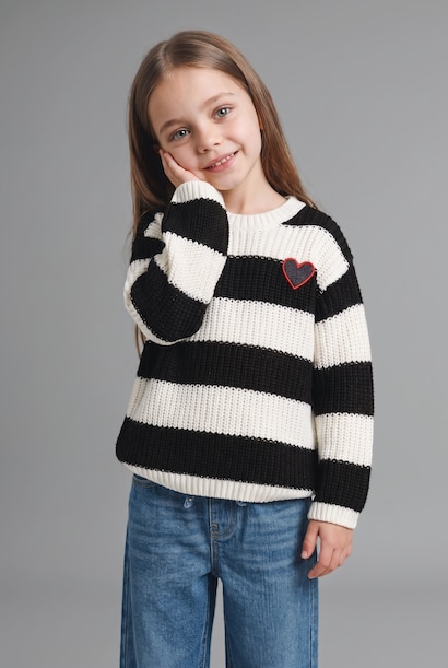 Baby Girl Regular Fit Striped Crew Neck Pullover