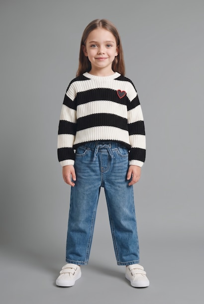Baby Girl Regular Fit Striped Crew Neck Pullover