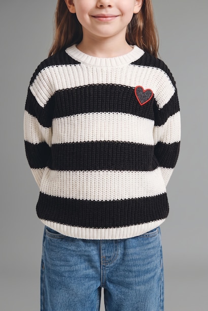 Baby Girl Regular Fit Striped Crew Neck Pullover