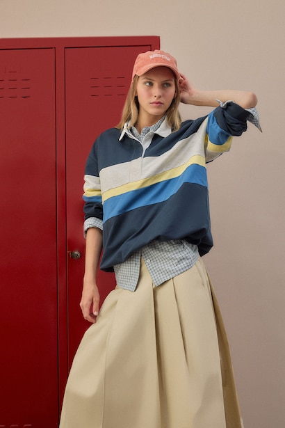 Loose Fıt Polo Yaka Kalın Kumaş Sweatshirt