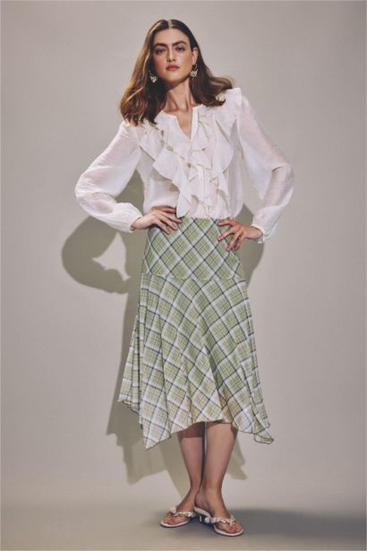A-Line Plaid Normal Waist Tulle Midi Skirt