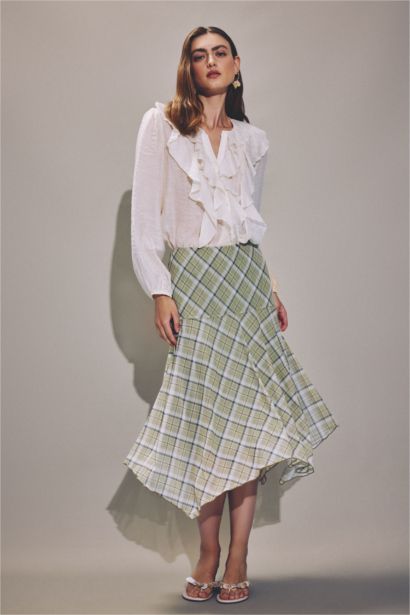 A-Line Plaid Normal Waist Tulle Midi Skirt