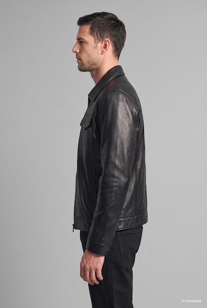 Regular Fit Shirt Collar Zip-Up Faux Leather Jacket