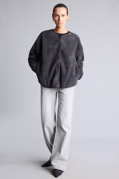 Regular Fit Düğmeli Pelüş Basic Hırka