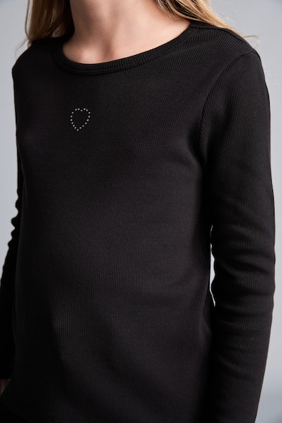 Girl Fitted Heart Patterned Ribbed Camisole T-Shirt