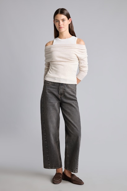 Slim Fit Tek Omuz Ribana Basic Tişört