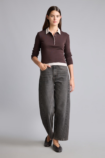Slim Fit Kontrast Polo Ribana Basic Tişört