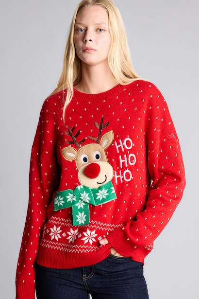 Regular Fit Crew Neck Knitted Christmas Pullover
