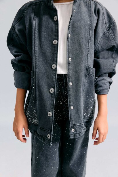 Girl 100% Cotton High Neck Denim Jacket