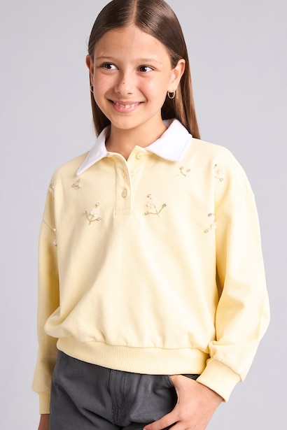 Relax Fit Polo Collar Sweatshirt