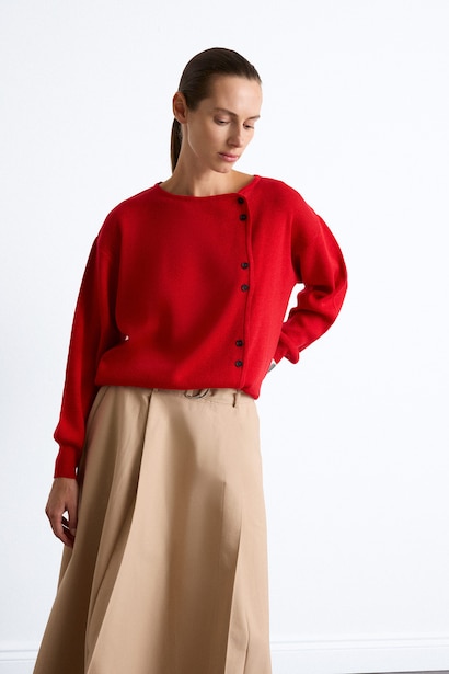 Relax Fit Asymmetric Buttoned Basic Cardigan