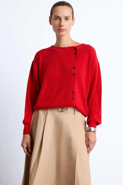 Relax Fit Asymmetric Buttoned Basic Cardigan