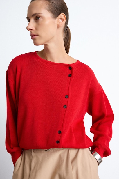 Relax Fit Asymmetric Buttoned Basic Cardigan