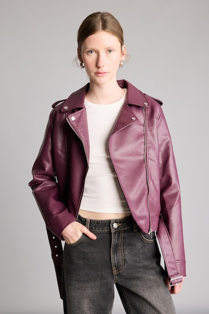 Regular Fit Faux Leather Double-Breasted Jacket