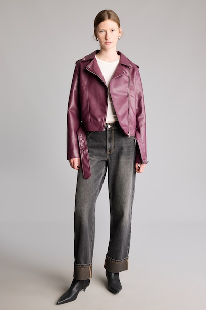 Regular Fit Faux Leather Double-Breasted Jacket