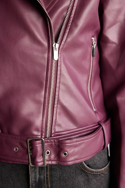 Regular Fit Faux Leather Double-Breasted Jacket