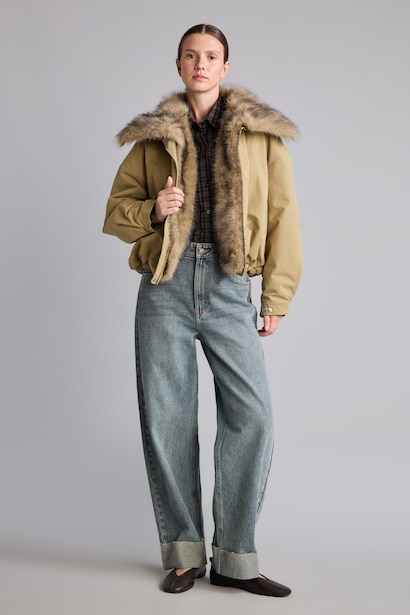Oversize Şal Yaka Kürk Detaylı Mont