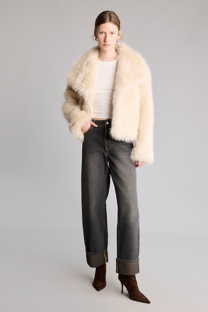 Regular Fit Fur Coat Faux Fur