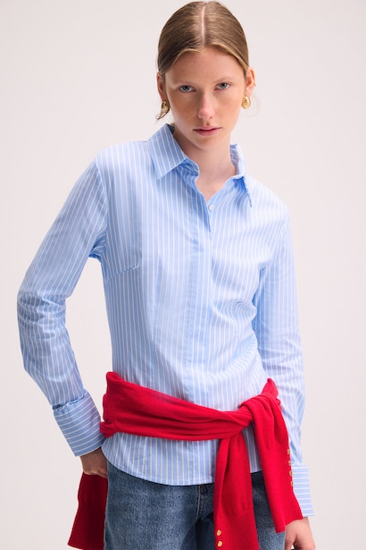 Fitted Striped Bengaline Long Sleeve Shirt