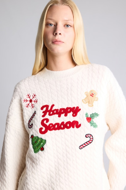 Regular Fit Crew Neck Knitted Christmas Pullover