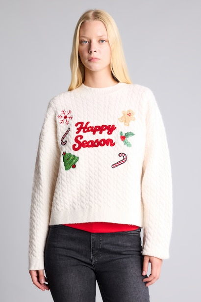 Regular Fit Crew Neck Knitted Christmas Pullover