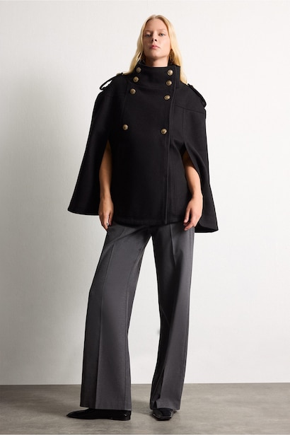 A-Line High Neck Wool Blend Cachet Jacket