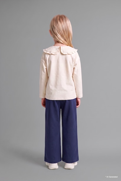 Girl 100% Cotton Long Sleeve Top and Wide Leg Elastic Waist Bottom Set