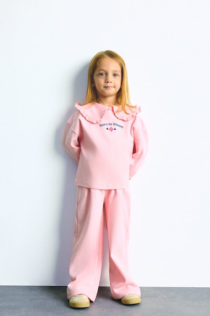 Baby Girl Light Pink 100% Cotton Peter Pan Collar Top and Pants Set