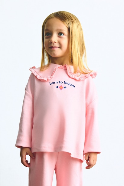 Baby Girl Light Pink 100% Cotton Peter Pan Collar Top and Pants Set