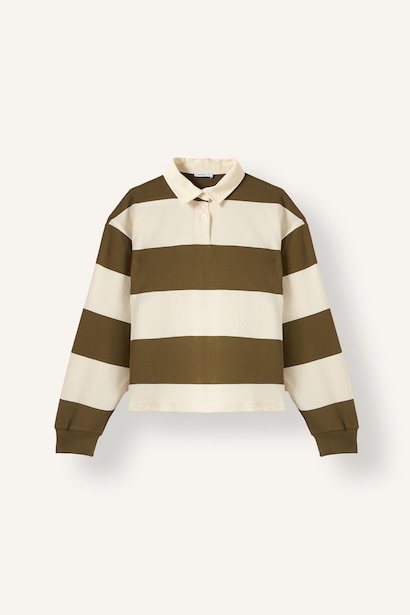 Long Fit Polo Yaka Çizgili Sweatshirt
