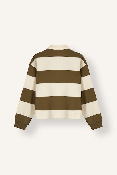 Long Fit Polo Yaka Çizgili Sweatshirt