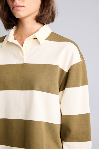 Long Fit Polo Yaka Çizgili Sweatshirt
