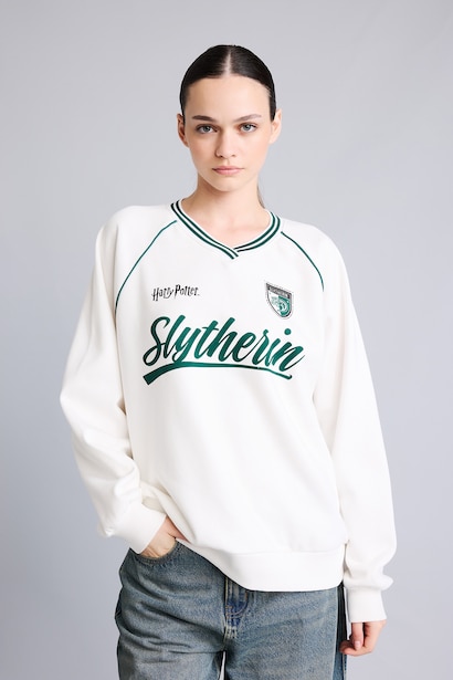 Harry Potter Baskılı Oversize V Yaka Sweatshirt