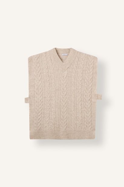 Saç Örgü Relaxed Fit Triko Yelek