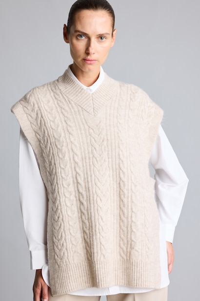 Saç Örgü Relaxed Fit Triko Yelek
