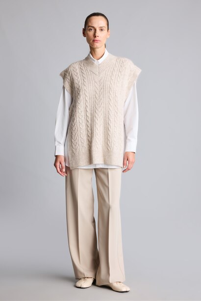 Saç Örgü Relaxed Fit Triko Yelek