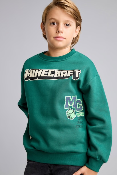 Minecraft İçi Yumuşak Tüylü Kalın Sweatshirt  Erkek Çocuk