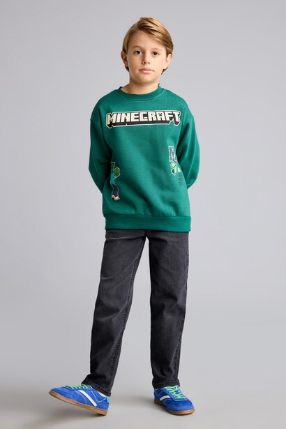 Minecraft İçi Yumuşak Tüylü Kalın Sweatshirt  Erkek Çocuk
