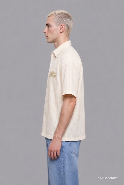 Boxy Fit Striped Wrinkle Yellow Shirt