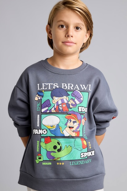 Regular Fit Brawl Stars Crew Neck Sweatshirt