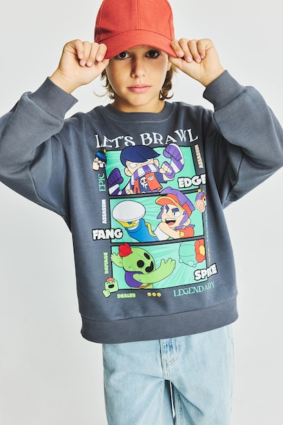 Regular Fit Brawl Stars Crew Neck Sweatshirt