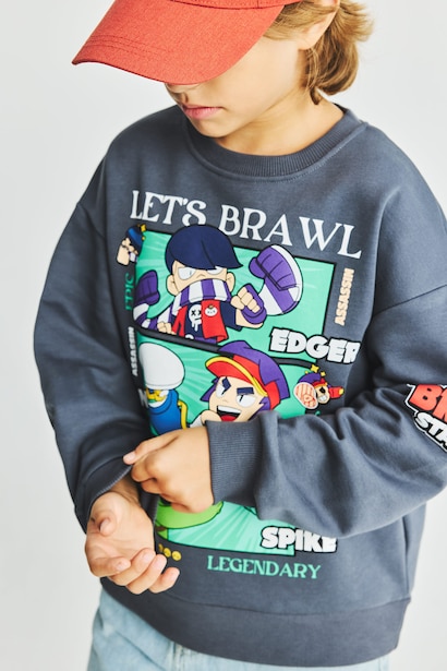 Regular Fit Brawl Stars Crew Neck Sweatshirt
